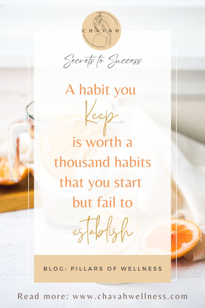 Secrets to Success: A habit you keep is worth a thousand habits that you start but fail to establish. Chavah Wellness. Pillars of Wellness